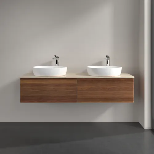 Bild von VILLEROY BOCH Antao Waschbeckenunterschrank, 2 Auszüge, 1600 x 360 x 500 mm, Front mit Struktur, Warm Walnut / Botticino #K39153HM