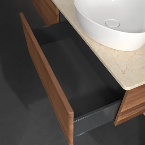 Bild von VILLEROY BOCH Antao Waschbeckenunterschrank, 2 Auszüge, 1600 x 360 x 500 mm, Front mit Struktur, Warm Walnut / Botticino #K39153HM