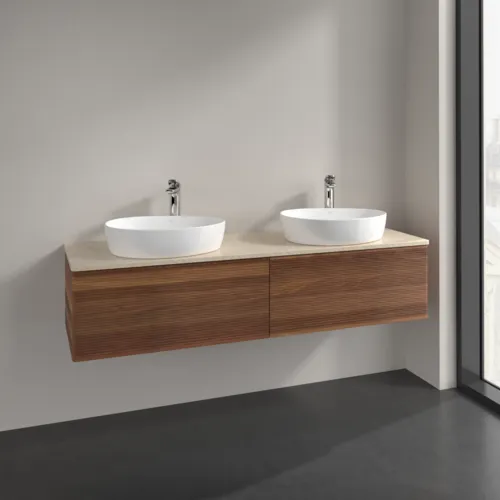 Bild von VILLEROY BOCH Antao Waschbeckenunterschrank, 2 Auszüge, 1600 x 360 x 500 mm, Front mit Struktur, Warm Walnut / Botticino #K39153HM
