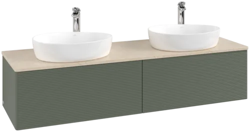 Obrázek VILLEROY BOCH Antao Vanity unit, 2 pull-out compartments, 1600 x 360 x 500 mm, Front with grain texture, Leaf Green Matt Lacquer / Botticino #K39153HL