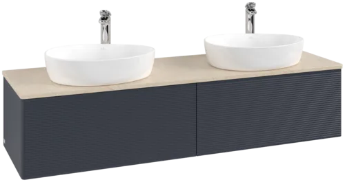 Obrázek VILLEROY BOCH Antao Vanity unit, 2 pull-out compartments, 1600 x 360 x 500 mm, Front with grain texture, Midnight Blue Matt Lacquer / Botticino #K39153HG