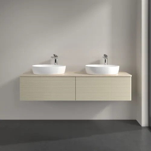 Bild von VILLEROY BOCH Antao Waschbeckenunterschrank, 2 Auszüge, 1600 x 360 x 500 mm, Front mit Struktur, Silk Grey Matt Lacquer / Botticino #K39153HJ
