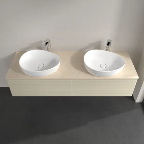 Bild von VILLEROY BOCH Antao Waschbeckenunterschrank, 2 Auszüge, 1600 x 360 x 500 mm, Front mit Struktur, Silk Grey Matt Lacquer / Botticino #K39153HJ