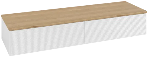 Bild von VILLEROY BOCH Antao Sideboard, 2 Auszüge, 1600 x 268 x 500 mm, Front mit Struktur, Glossy White Lacquer / Honey Oak #K42101GF