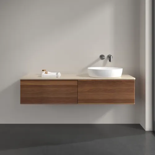 Bild von VILLEROY BOCH Antao Waschbeckenunterschrank, 2 Auszüge, 1600 x 360 x 500 mm, Front mit Struktur, Warm Walnut / Botticino #K38113HM