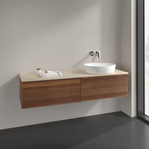 Bild von VILLEROY BOCH Antao Waschbeckenunterschrank, 2 Auszüge, 1600 x 360 x 500 mm, Front mit Struktur, Warm Walnut / Botticino #K38113HM