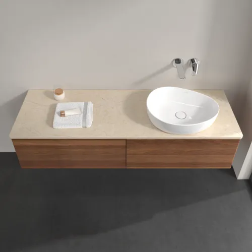 Bild von VILLEROY BOCH Antao Waschbeckenunterschrank, 2 Auszüge, 1600 x 360 x 500 mm, Front mit Struktur, Warm Walnut / Botticino #K38113HM