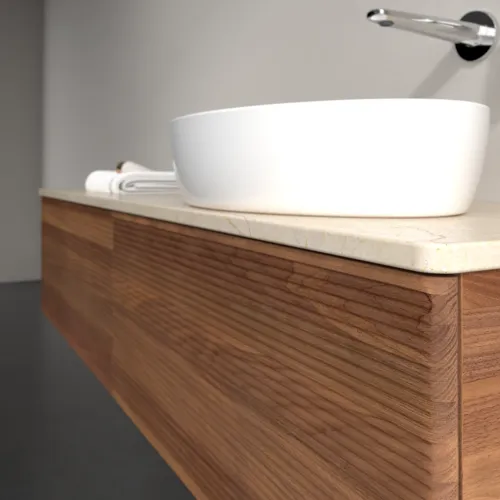 Bild von VILLEROY BOCH Antao Waschbeckenunterschrank, 2 Auszüge, 1600 x 360 x 500 mm, Front mit Struktur, Warm Walnut / Botticino #K38113HM