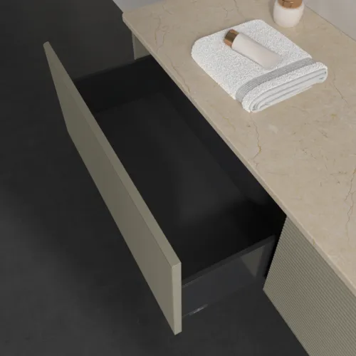 Bild von VILLEROY BOCH Antao Waschbeckenunterschrank, 2 Auszüge, 1600 x 360 x 500 mm, Front mit Struktur, Stone Grey Matt Lacquer / Botticino #K38113HK