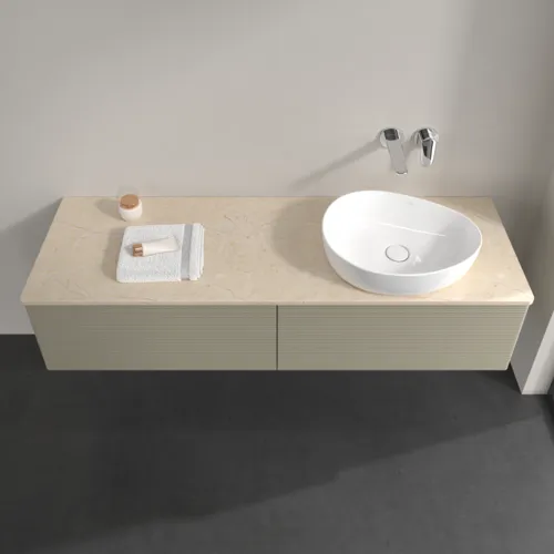 Bild von VILLEROY BOCH Antao Waschbeckenunterschrank, 2 Auszüge, 1600 x 360 x 500 mm, Front mit Struktur, Stone Grey Matt Lacquer / Botticino #K38113HK