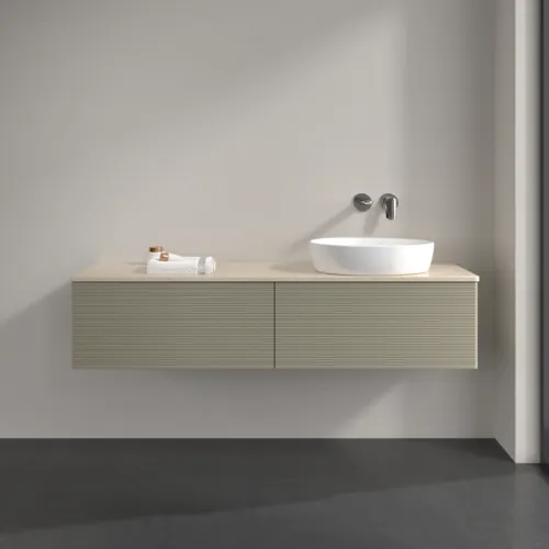 Bild von VILLEROY BOCH Antao Waschbeckenunterschrank, 2 Auszüge, 1600 x 360 x 500 mm, Front mit Struktur, Stone Grey Matt Lacquer / Botticino #K38113HK