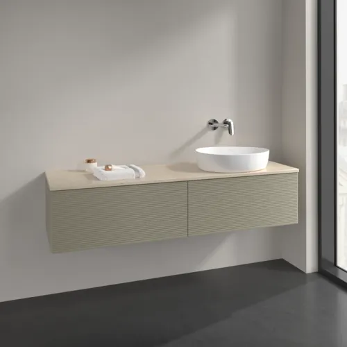 Bild von VILLEROY BOCH Antao Waschbeckenunterschrank, 2 Auszüge, 1600 x 360 x 500 mm, Front mit Struktur, Stone Grey Matt Lacquer / Botticino #K38113HK
