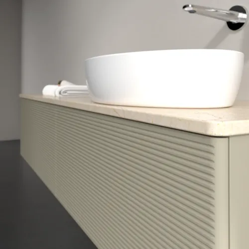 Bild von VILLEROY BOCH Antao Waschbeckenunterschrank, 2 Auszüge, 1600 x 360 x 500 mm, Front mit Struktur, Stone Grey Matt Lacquer / Botticino #K38113HK