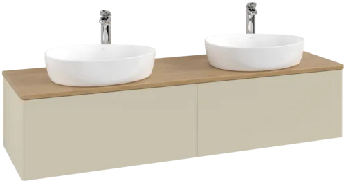 Зображення з  VILLEROY BOCH Antao Vanity unit, 2 pull-out compartments, 1600 x 360 x 500 mm, Front without structure, Silk Grey Matt Lacquer / Honey Oak #K39051HJ