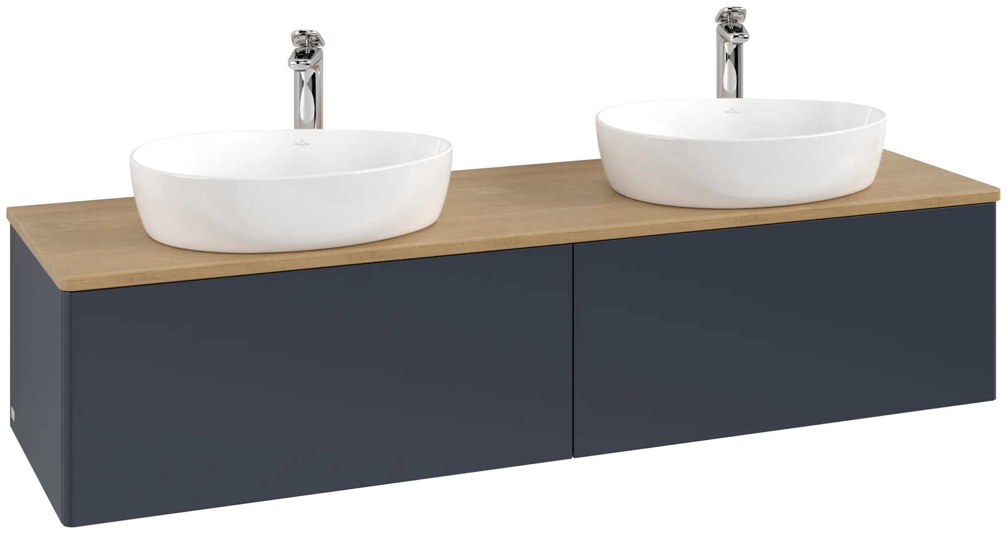 Зображення з  VILLEROY BOCH Antao Vanity unit, 2 pull-out compartments, 1600 x 360 x 500 mm, Front without structure, Midnight Blue Matt Lacquer / Honey Oak #K39051HG