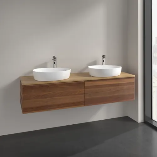 Bild von VILLEROY BOCH Antao Waschbeckenunterschrank, 2 Auszüge, 1600 x 360 x 500 mm, Front ohne Struktur, Warm Walnut / Honey Oak #K39051HM