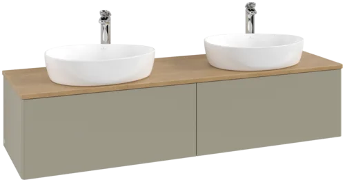 Зображення з  VILLEROY BOCH Antao Vanity unit, 2 pull-out compartments, 1600 x 360 x 500 mm, Front without structure, Stone Grey Matt Lacquer / Honey Oak #K39051HK