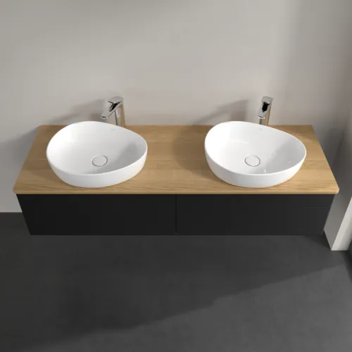 Bild von VILLEROY BOCH Antao Waschbeckenunterschrank, 2 Auszüge, 1600 x 360 x 500 mm, Front mit Struktur, Black Matt Lacquer / Honey Oak #K39151PD