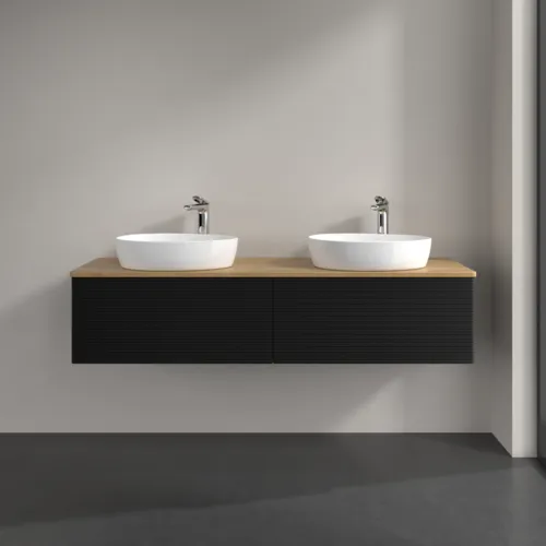 Bild von VILLEROY BOCH Antao Waschbeckenunterschrank, 2 Auszüge, 1600 x 360 x 500 mm, Front mit Struktur, Black Matt Lacquer / Honey Oak #K39151PD