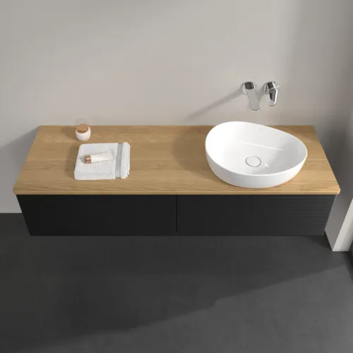 Bild von VILLEROY BOCH Antao Waschbeckenunterschrank, 2 Auszüge, 1600 x 360 x 500 mm, Front mit Struktur, Black Matt Lacquer / Honey Oak #K38111PD