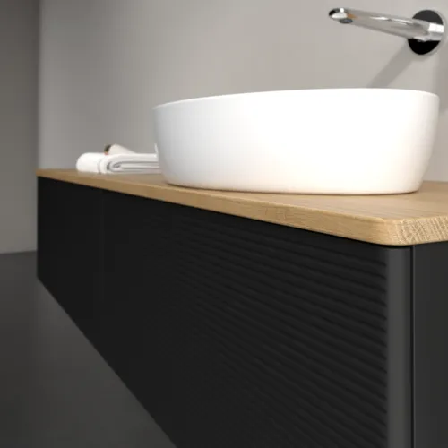 Bild von VILLEROY BOCH Antao Waschbeckenunterschrank, 2 Auszüge, 1600 x 360 x 500 mm, Front mit Struktur, Black Matt Lacquer / Honey Oak #K38111PD