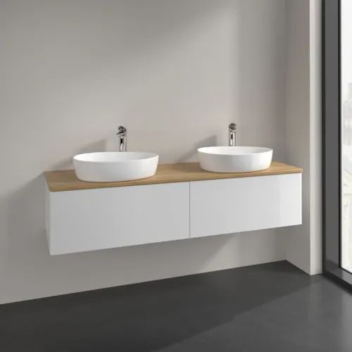 Bild von VILLEROY BOCH Antao Waschbeckenunterschrank, 2 Auszüge, 1600 x 360 x 500 mm, Front ohne Struktur, Glossy White Lacquer / Honey Oak #K39051GF