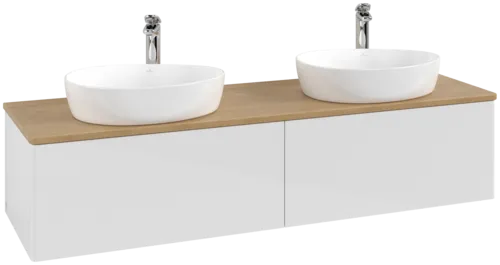Зображення з  VILLEROY BOCH Antao Vanity unit, 2 pull-out compartments, 1600 x 360 x 500 mm, Front without structure, Glossy White Lacquer / Honey Oak #K39051GF