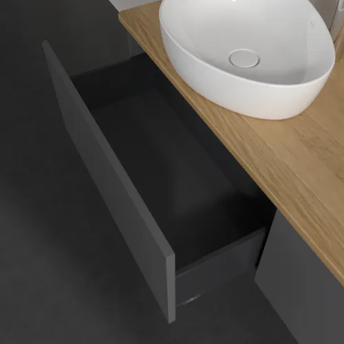 Bild von VILLEROY BOCH Antao Waschbeckenunterschrank, 2 Auszüge, 1600 x 360 x 500 mm, Front ohne Struktur, Anthracite Matt Lacquer / Honey Oak #K39051GK