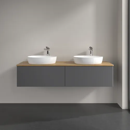 Bild von VILLEROY BOCH Antao Waschbeckenunterschrank, 2 Auszüge, 1600 x 360 x 500 mm, Front ohne Struktur, Anthracite Matt Lacquer / Honey Oak #K39051GK