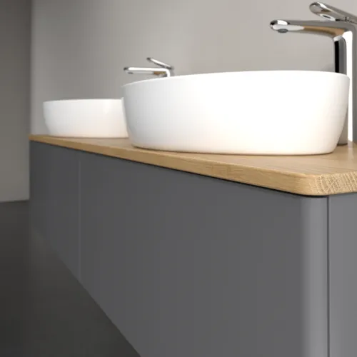 Bild von VILLEROY BOCH Antao Waschbeckenunterschrank, 2 Auszüge, 1600 x 360 x 500 mm, Front ohne Struktur, Anthracite Matt Lacquer / Honey Oak #K39051GK