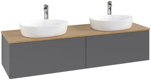 Зображення з  VILLEROY BOCH Antao Vanity unit, 2 pull-out compartments, 1600 x 360 x 500 mm, Front without structure, Anthracite Matt Lacquer / Honey Oak #K39051GK