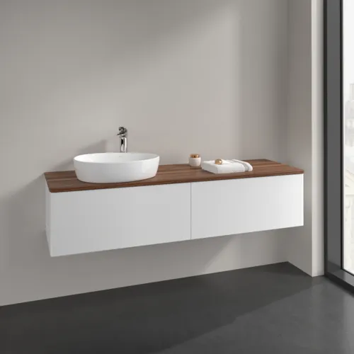 VILLEROY BOCH Antao Waschbeckenunterschrank, 2 Auszüge, 1600 x 360 x 500 mm, Front ohne Struktur, White Matt Lacquer / Warm Walnut #K37052MT, Bild 2