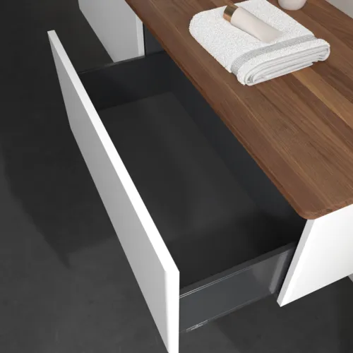 VILLEROY BOCH Antao Waschbeckenunterschrank, 2 Auszüge, 1600 x 360 x 500 mm, Front ohne Struktur, White Matt Lacquer / Warm Walnut #K37052MT, Bild 6