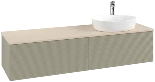 Зображення з  VILLEROY BOCH Antao Vanity unit, 2 pull-out compartments, 1600 x 360 x 500 mm, Front with grain texture, Stone Grey Matt Lacquer / Botticino #K38153HK