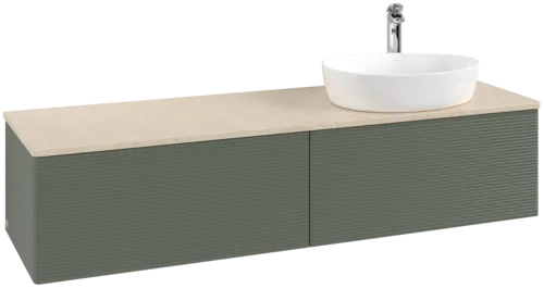 Зображення з  VILLEROY BOCH Antao Vanity unit, 2 pull-out compartments, 1600 x 360 x 500 mm, Front with grain texture, Leaf Green Matt Lacquer / Botticino #K38153HL