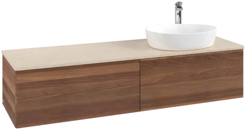 Зображення з  VILLEROY BOCH Antao Vanity unit, 2 pull-out compartments, 1600 x 360 x 500 mm, Front with grain texture, Warm Walnut / Botticino #K38153HM
