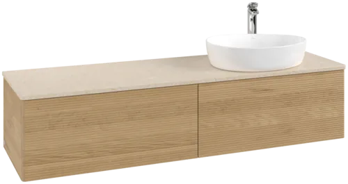 Зображення з  VILLEROY BOCH Antao Vanity unit, 2 pull-out compartments, 1600 x 360 x 500 mm, Front with grain texture, Honey Oak / Botticino #K38153HN