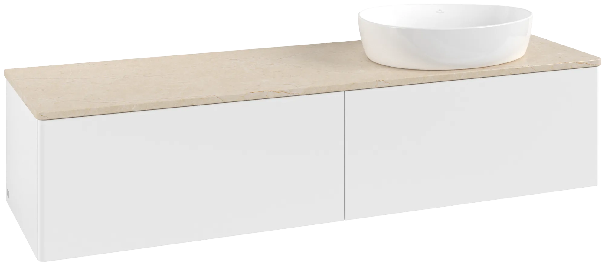 Зображення з  VILLEROY BOCH Antao Vanity unit, 2 pull-out compartments, 1600 x 360 x 500 mm, Front without structure, White Matt Lacquer / Botticino #K38013MT