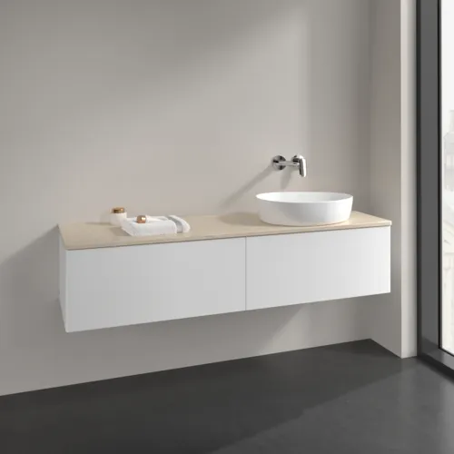 Bild von VILLEROY BOCH Antao Waschbeckenunterschrank, 2 Auszüge, 1600 x 360 x 500 mm, Front ohne Struktur, White Matt Lacquer / Botticino #K38013MT