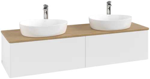 Зображення з  VILLEROY BOCH Antao Vanity unit, 2 pull-out compartments, 1600 x 360 x 500 mm, Front without structure, White Matt Lacquer / Honey Oak #K39051MT