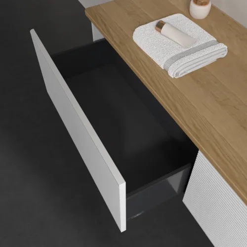 Bild von VILLEROY BOCH Antao Waschbeckenunterschrank, 2 Auszüge, 1600 x 360 x 500 mm, Front mit Struktur, White Matt Lacquer / Honey Oak #K38111MT