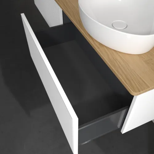 Bild von VILLEROY BOCH Antao Waschbeckenunterschrank, 2 Auszüge, 1600 x 360 x 500 mm, Front mit Struktur, White Matt Lacquer / Honey Oak #K38111MT