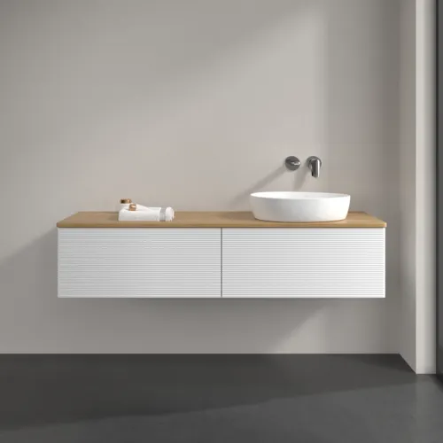 Bild von VILLEROY BOCH Antao Waschbeckenunterschrank, 2 Auszüge, 1600 x 360 x 500 mm, Front mit Struktur, White Matt Lacquer / Honey Oak #K38111MT