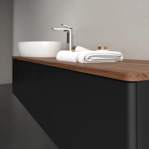 Bild von VILLEROY BOCH Antao Waschbeckenunterschrank, 2 Auszüge, 1600 x 360 x 500 mm, Front ohne Struktur, Black Matt Lacquer / Warm Walnut #K37052PD