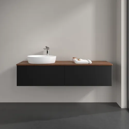 Bild von VILLEROY BOCH Antao Waschbeckenunterschrank, 2 Auszüge, 1600 x 360 x 500 mm, Front ohne Struktur, Black Matt Lacquer / Warm Walnut #K37052PD