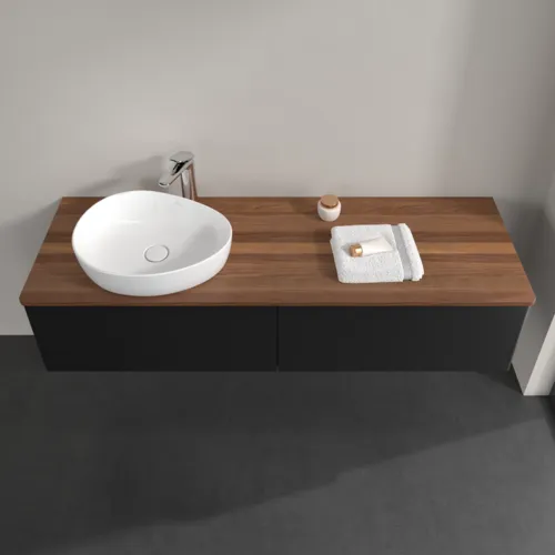 Bild von VILLEROY BOCH Antao Waschbeckenunterschrank, 2 Auszüge, 1600 x 360 x 500 mm, Front ohne Struktur, Black Matt Lacquer / Warm Walnut #K37052PD