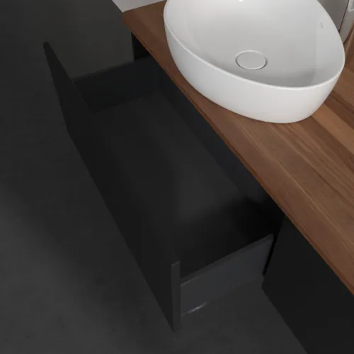 Bild von VILLEROY BOCH Antao Waschbeckenunterschrank, 2 Auszüge, 1600 x 360 x 500 mm, Front ohne Struktur, Black Matt Lacquer / Warm Walnut #K37052PD
