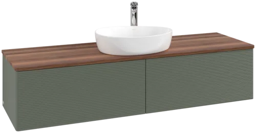 Зображення з  VILLEROY BOCH Antao Vanity unit, 2 pull-out compartments, 1600 x 360 x 500 mm, Front with grain texture, Leaf Green Matt Lacquer / Warm Walnut #K36152HL