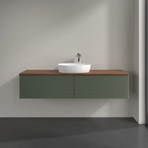 VILLEROY BOCH Antao Waschbeckenunterschrank, 2 Auszüge, 1600 x 360 x 500 mm, Front mit Struktur, Leaf Green Matt Lacquer / Warm Walnut #K36152HL, Bild 3