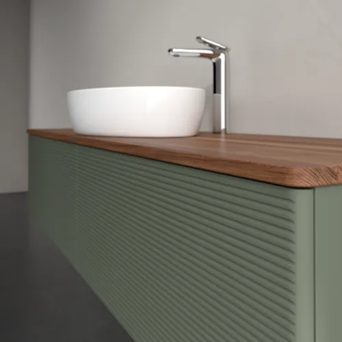 VILLEROY BOCH Antao Waschbeckenunterschrank, 2 Auszüge, 1600 x 360 x 500 mm, Front mit Struktur, Leaf Green Matt Lacquer / Warm Walnut #K36152HL, Bild 5